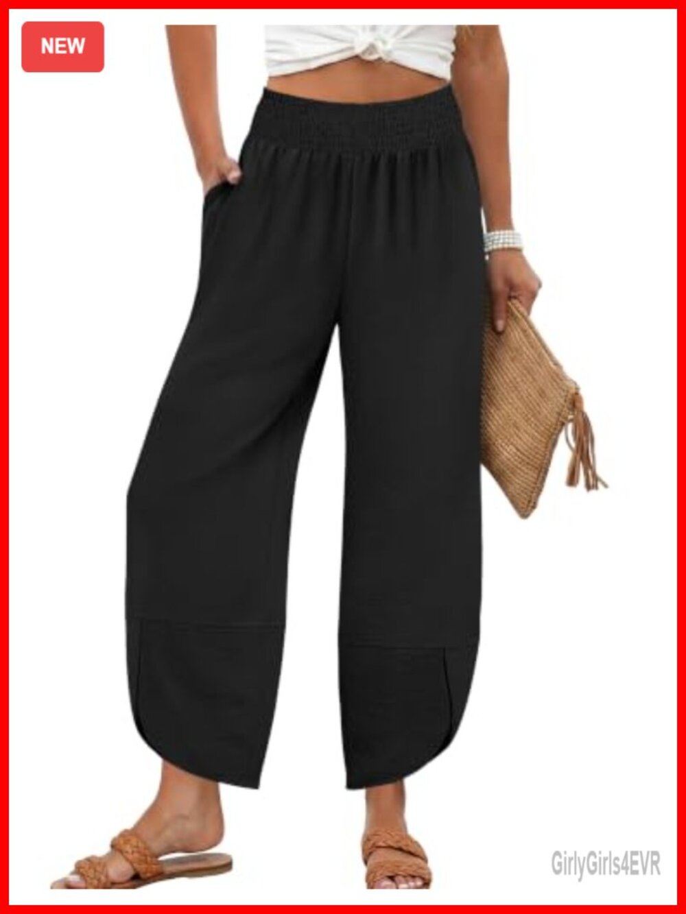 Wide Leg Palazzo Pants High Waisted Cropped Summer Flowy Casual Trousers